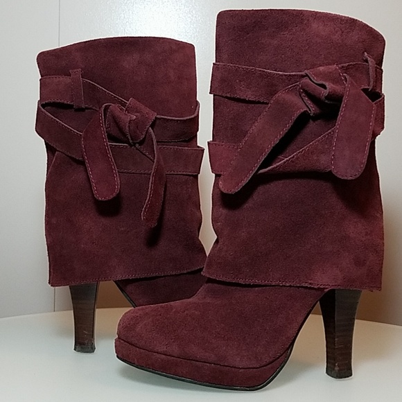 Restricted Shoes - Burgandy Folded Strappy Boots